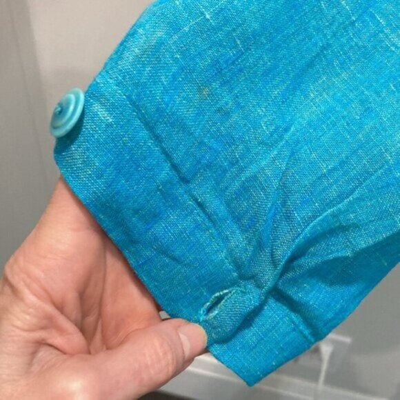 Flax Linen Long Sleeve Jacket Blue top - Picture 10 of 16